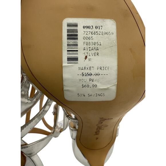 Sam Edelman Aviana Strappy Sandals Silver‎ Straps Stiletto Heel sz 7 NEW formal - Picture 10 of 11